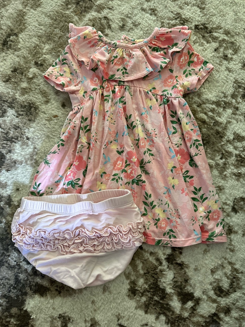 Magnetic Me Pink Floral Baby Dress with Ruffle Bloomers